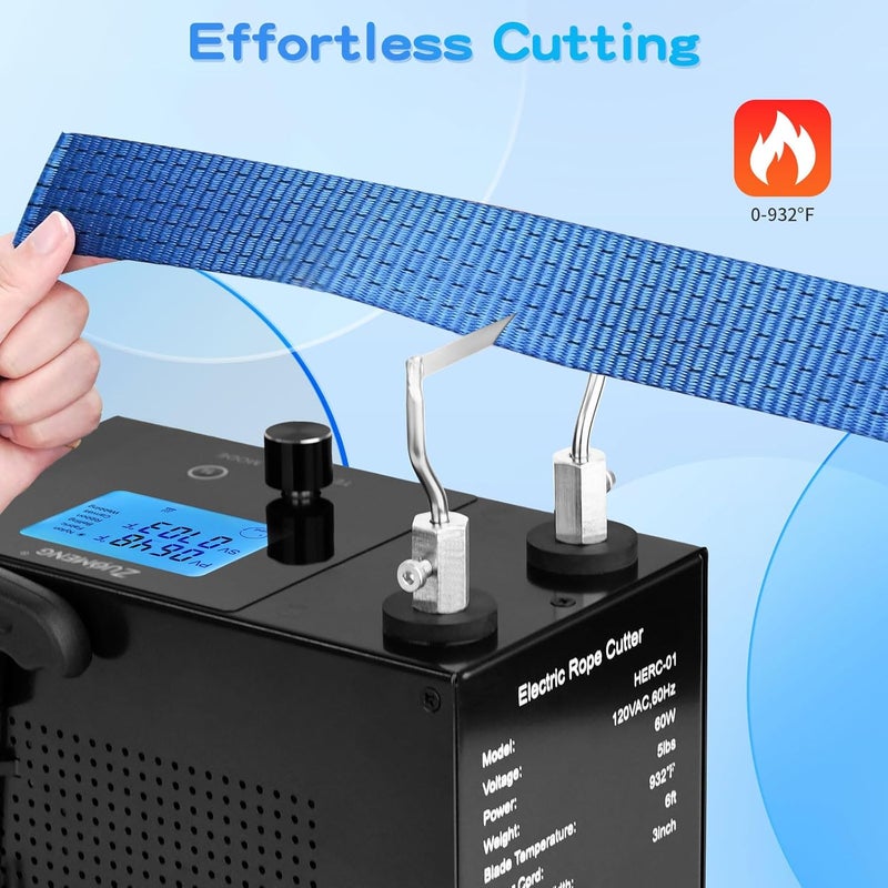 Zuomeng 60W Electric Rope Cutter, Hot Knife Bench Cutting Tool with LCD Display & Adjustable Temp for Nylon, Fabric, Belt, Ribbon, Canvas, Webbing – Ideal Heat Blade Cutting Tool - Image 2